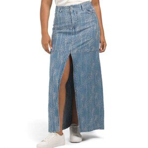 NWT House of Harlow 1960 | Floral Embroidered Denim Maxi Skirt Blue | Size 6